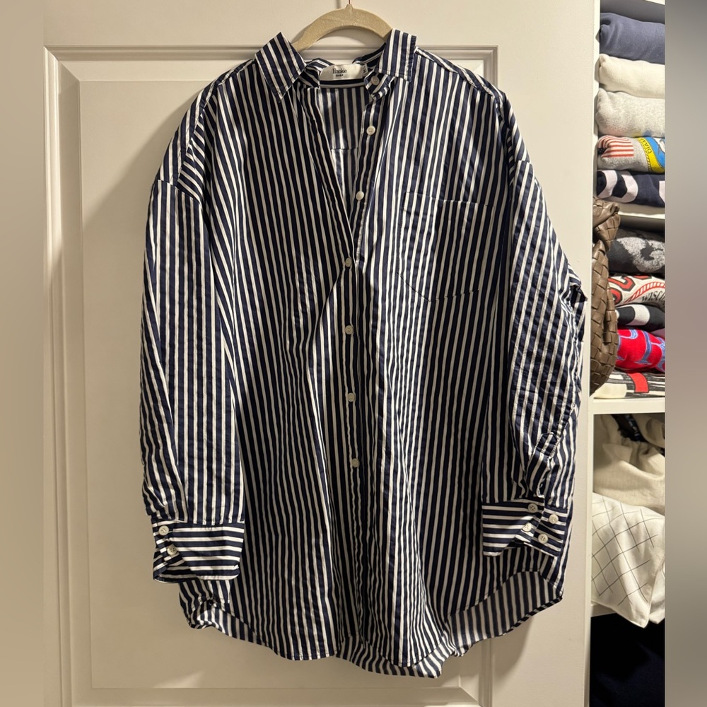 Frankie Shop Blue and White Casual Button Down Shirt